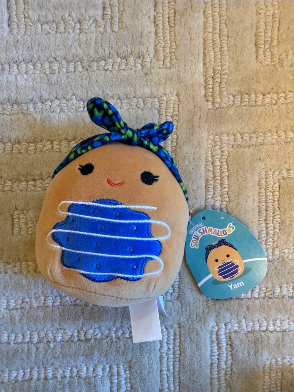 Squishmallows Yam Plush with Blue Bandana and Blue Accent